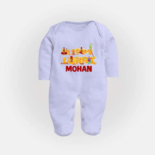 Happy Lohri | Customized Fullbody suit  with Name - BABY BLUE - New Born (Chest 7.5")