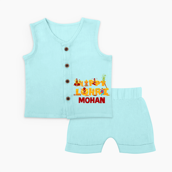 Happy Lohri | Customized Jabla Set  with Name - BABY BLUE - 0 - 3 Months Old (Chest 9.8")
