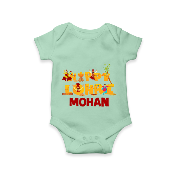 Happy Lohri | Customized Romper  with Name - MINT GREEN - New Born (Chest 14")
