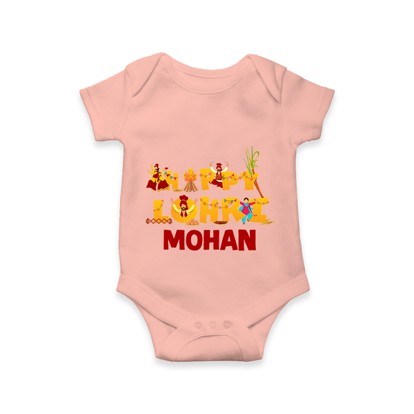Happy Lohri | Customized Romper  with Name - PEACH - New Born (Chest 14")