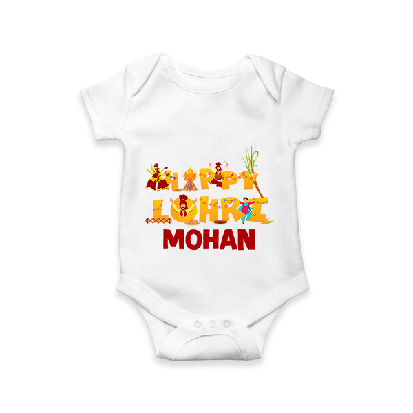 Happy Lohri | Customized Romper  with Name - WHITE - New Born (Chest 14")