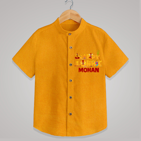 Happy Lohri | Customized Shirt  with Name - CHROME YELLOW - 0 - 6 Months Old (Chest 23")