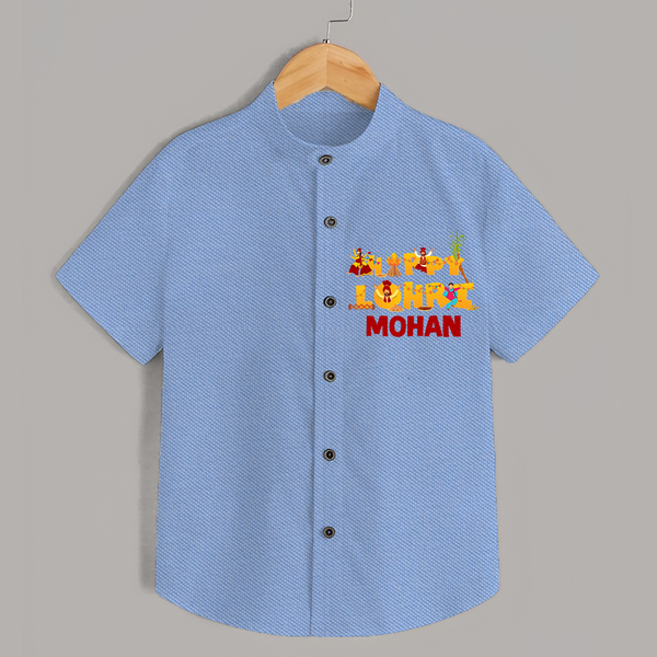 Happy Lohri | Customized Shirt  with Name - SKY BLUE - 0 - 6 Months Old (Chest 23")