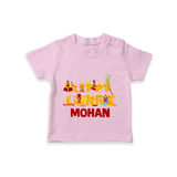 Happy Lohri | Customized T-Shirt  with Name - BABY PINK - 0-5 Months Old (Chest 17")