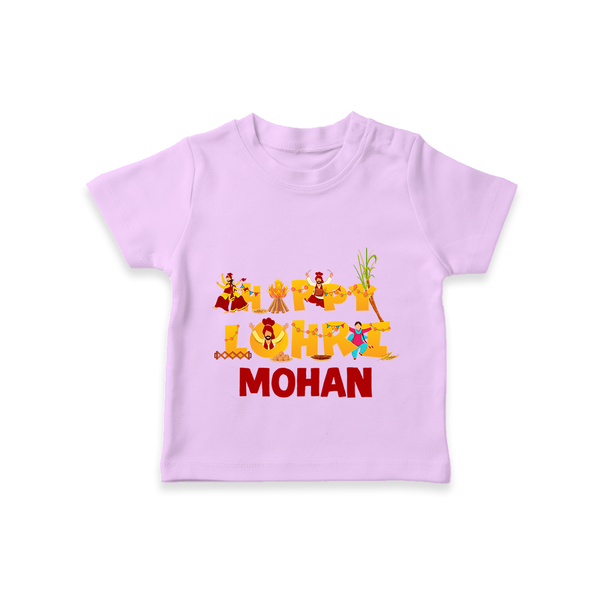 Happy Lohri | Customized T-Shirt  with Name - LILAC - 0-5 Months Old (Chest 17")