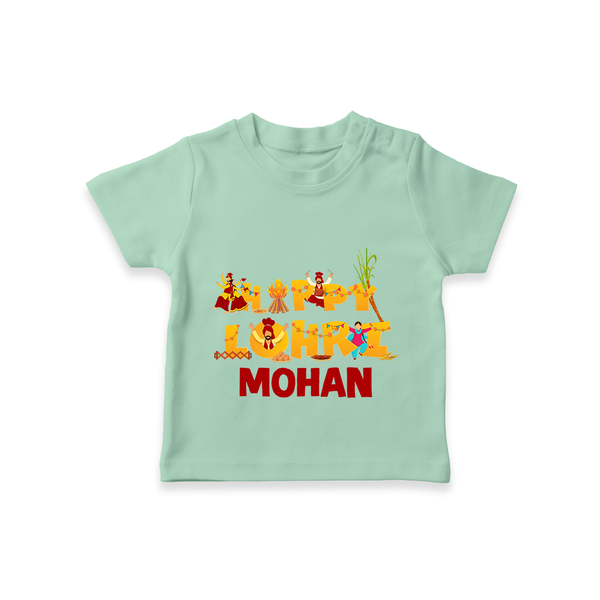 Happy Lohri | Customized T-Shirt  with Name - MINT GREEN - 0-5 Months Old (Chest 17")