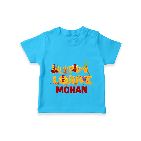 Happy Lohri | Customized T-Shirt  with Name - SKY BLUE - 0-5 Months Old (Chest 17")