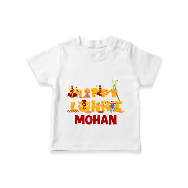 Happy Lohri | Customized T-Shirt  with Name - WHITE - 0-5 Months Old (Chest 17")