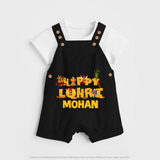 Happy Lohri | Customized Dungaree  with Name - BLACK - 0 - 5 Months Old (Chest 18")