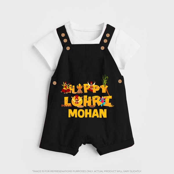 Happy Lohri | Customized Dungaree  with Name - BLACK - 0 - 5 Months Old (Chest 18")