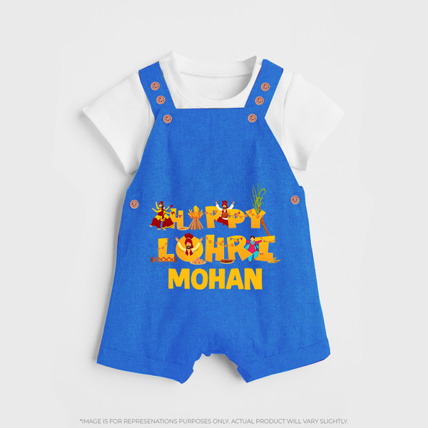 Happy Lohri | Customized Dungaree  with Name - COBALT BLUE - 0 - 5 Months Old (Chest 18")