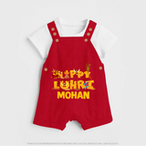 Happy Lohri | Customized Dungaree  with Name - RED - 0 - 5 Months Old (Chest 18")