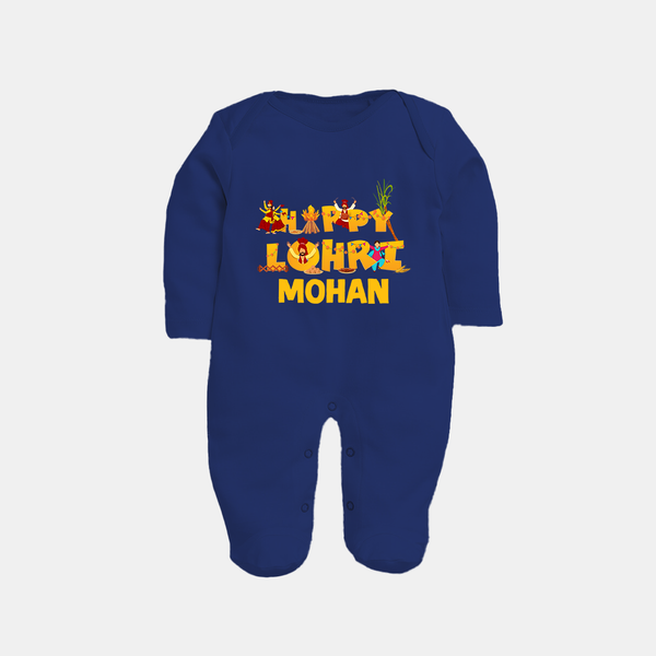 Happy Lohri | Customized Fullbody suit  with Name - NAVY BLUE - New Born (Chest 7.5")