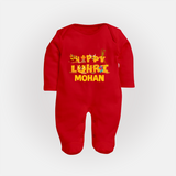 Happy Lohri | Customized Fullbody suit  with Name - RED - New Born (Chest 7.5")