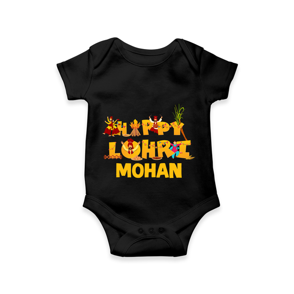 Happy Lohri | Customized Romper  with Name - BLACK - New Born (Chest 14")