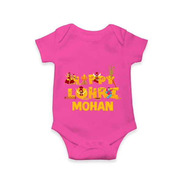 Happy Lohri | Customized Romper  with Name - HOT PINK - New Born (Chest 14")