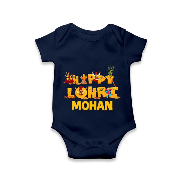 Happy Lohri | Customized Romper  with Name - NAVY BLUE - New Born (Chest 14")