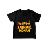 Happy Lohri | Customized T-Shirt  with Name - BLACK - 0-5 Months Old (Chest 17")