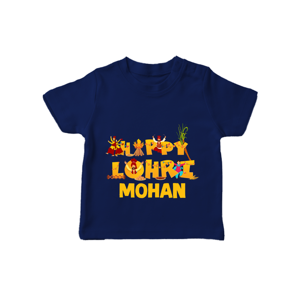 Happy Lohri | Customized T-Shirt  with Name - NAVY BLUE - 0-5 Months Old (Chest 17")