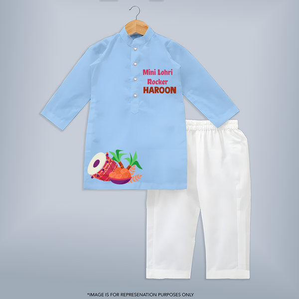 Mini Lohri Rocker | Customized Kurta with Name - BABY BLUE - 3 - 6 Months Old (Chest 24", Kurta Length 14'', Waist 19", Pant Length 14")
