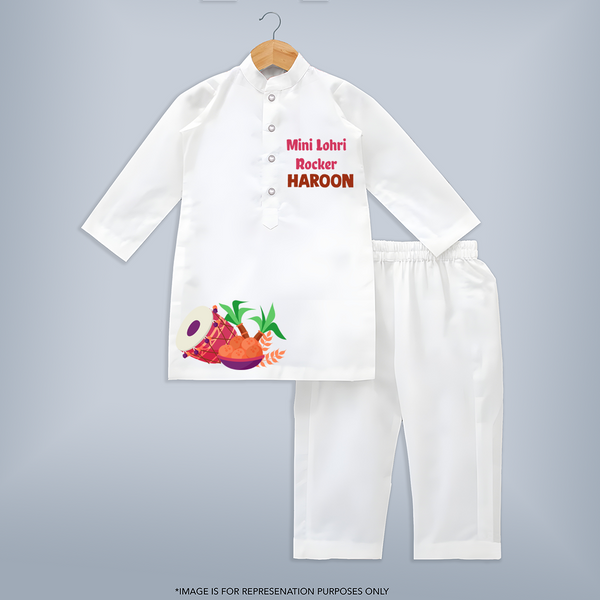Mini Lohri Rocker | Customized Kurta with Name - WHITE - 3 - 6 Months Old (Chest 24", Kurta Length 14'', Waist 19", Pant Length 14")