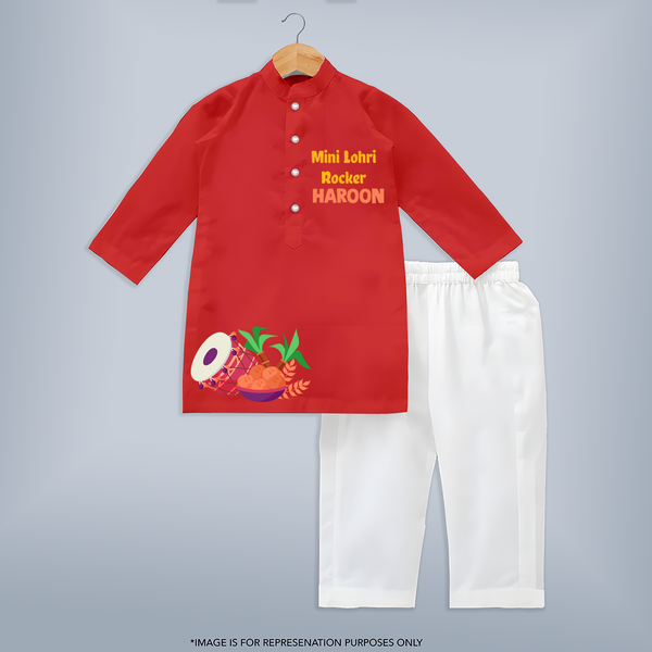 Mini Lohri Rocker | Customized Kurta with Name - RED - 3 - 6 Months Old (Chest 24", Kurta Length 14'', Waist 19", Pant Length 14")