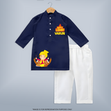 Happy Lohri Kurta| Customized Kurta with Name - NAVY BLUE - 3 - 6 Months Old (Chest 24", Kurta Length 14'', Waist 19", Pant Length 14")