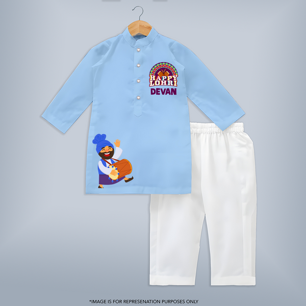 Happy Lohri Kurta| Personalised Kurta with Name - BABY BLUE - 3 - 6 Months Old (Chest 24", Kurta Length 14'', Waist 19", Pant Length 14")
