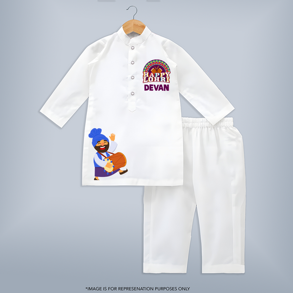 Happy Lohri Kurta| Personalised Kurta with Name - WHITE - 3 - 6 Months Old (Chest 24", Kurta Length 14'', Waist 19", Pant Length 14")