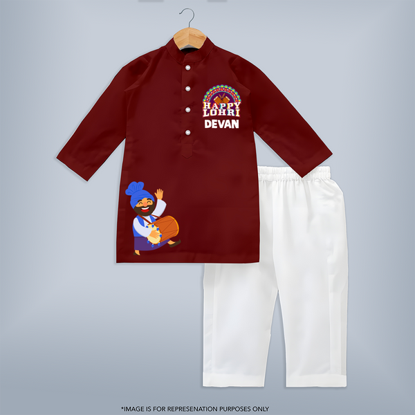 Happy Lohri Kurta| Personalised Kurta with Name - MAROON - 3 - 6 Months Old (Chest 24", Kurta Length 14'', Waist 19", Pant Length 14")