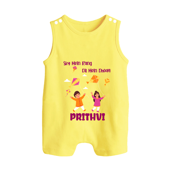 Sky  Mein rang dil Mein Dhoom | Customized Romper suit with Name - PASTEL YELLOW - 0 - 5 Months Old (Chest 18")