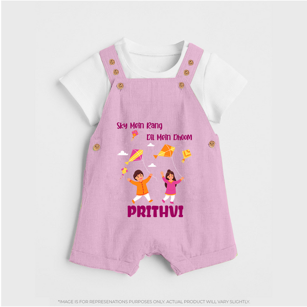 Sky  Mein rang dil Mein Dhoom | Customized Dungaree with Name - BABY PINK - 0 - 5 Months Old (Chest 18")