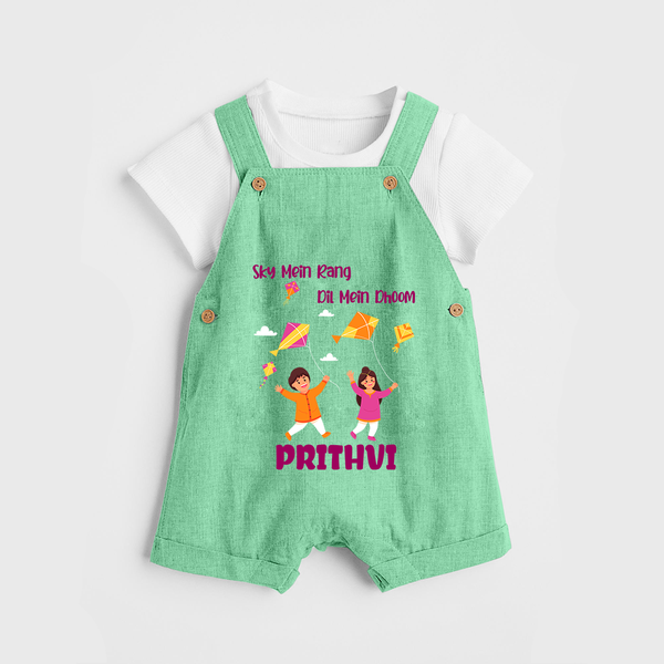 Sky  Mein rang dil Mein Dhoom | Customized Dungaree with Name - GREEN - 0 - 5 Months Old (Chest 18")