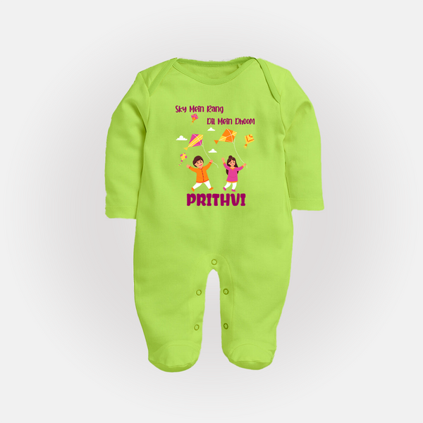 Sky  Mein rang dil Mein Dhoom | Customized FullBody Suit with Name - LIME GREEN - New Born (Chest 7.5")