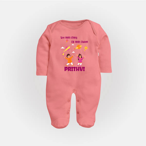 Sky  Mein rang dil Mein Dhoom | Customized FullBody Suit with Name - PEACH - New Born (Chest 7.5")