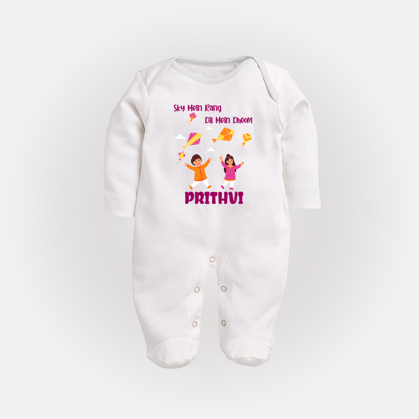 Sky  Mein rang dil Mein Dhoom | Customized FullBody Suit with Name - WHITE - New Born (Chest 7.5")