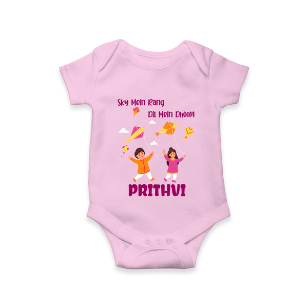 Sky  Mein rang dil Mein Dhoom | Customized Romper with Name - BABY PINK - New Born (Chest 14")