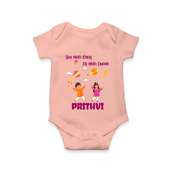 Sky  Mein rang dil Mein Dhoom | Customized Romper with Name - PEACH - New Born (Chest 14")