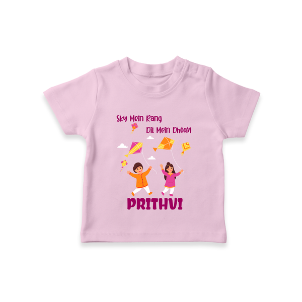 Sky  Mein rang dil Mein Dhoom | Customized T-Shirt with Name - BABY PINK - 0-5 Months Old (Chest 17")