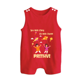 Sky  Mein rang dil Mein Dhoom | Customized Romper suit with Name - RED - 0 - 5 Months Old (Chest 18")
