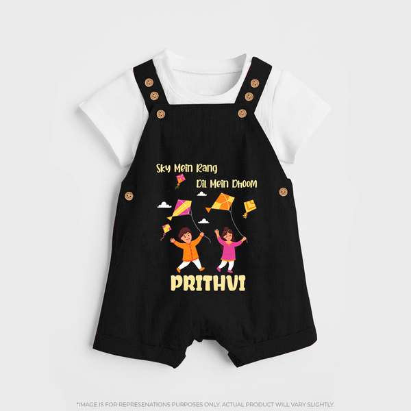 Sky  Mein rang dil Mein Dhoom | Customized Dungaree with Name - BLACK - 0 - 5 Months Old (Chest 18")