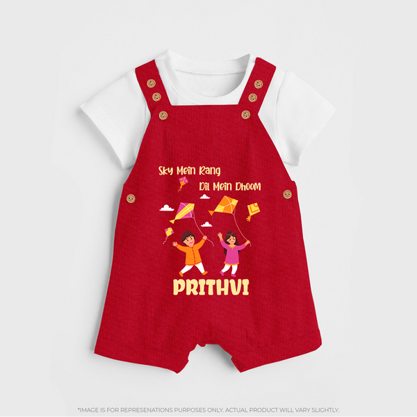 Sky  Mein rang dil Mein Dhoom | Customized Dungaree with Name - RED - 0 - 5 Months Old (Chest 18")
