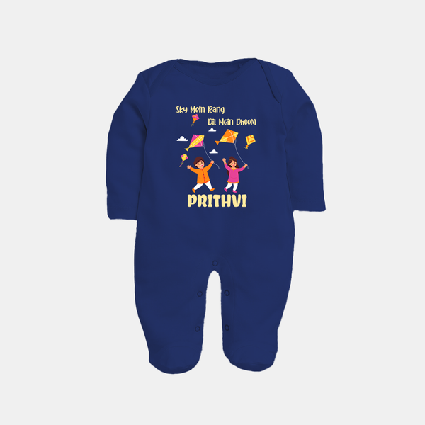 Sky  Mein rang dil Mein Dhoom | Customized FullBody Suit with Name - NAVY BLUE - New Born (Chest 7.5")