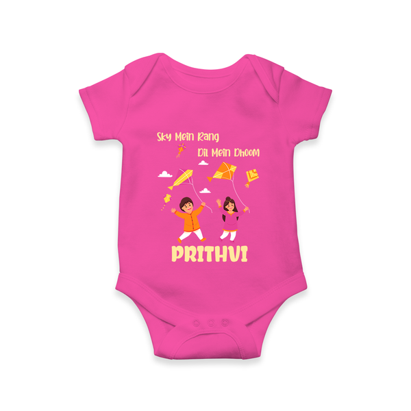 Sky  Mein rang dil Mein Dhoom | Customized Romper with Name - HOT PINK - New Born (Chest 14")