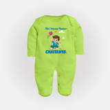 Mini Patang | Personalised FullBody Suit with Name - LIME GREEN - New Born (Chest 7.5")