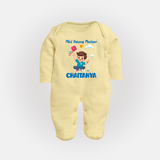 Mini Patang | Personalised FullBody Suit with Name - PASTEL YELLOW - New Born (Chest 7.5")