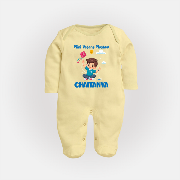 Mini Patang | Personalised FullBody Suit with Name - PASTEL YELLOW - New Born (Chest 7.5")
