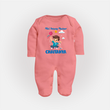 Mini Patang | Personalised FullBody Suit with Name - PEACH - New Born (Chest 7.5")