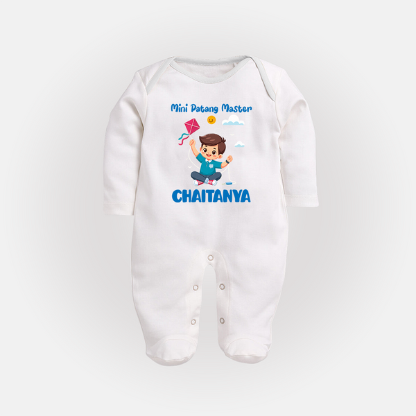 Mini Patang | Personalised FullBody Suit with Name - WHITE - New Born (Chest 7.5")