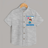Mini Patang | Personalised Shirt with Name - GREY - 0 - 6 Months Old (Chest 23")